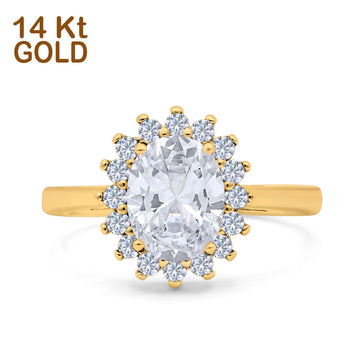 14K Yellow Gold Halo Art Deco Oval Wedding Ring Simulated Cubic Zirconia Size-7